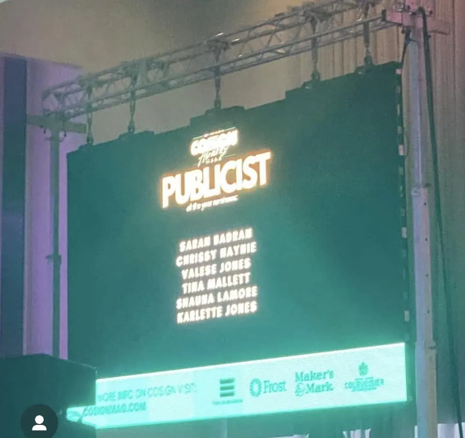 Event screen featuring Chrissy Haynie among publicist nominees